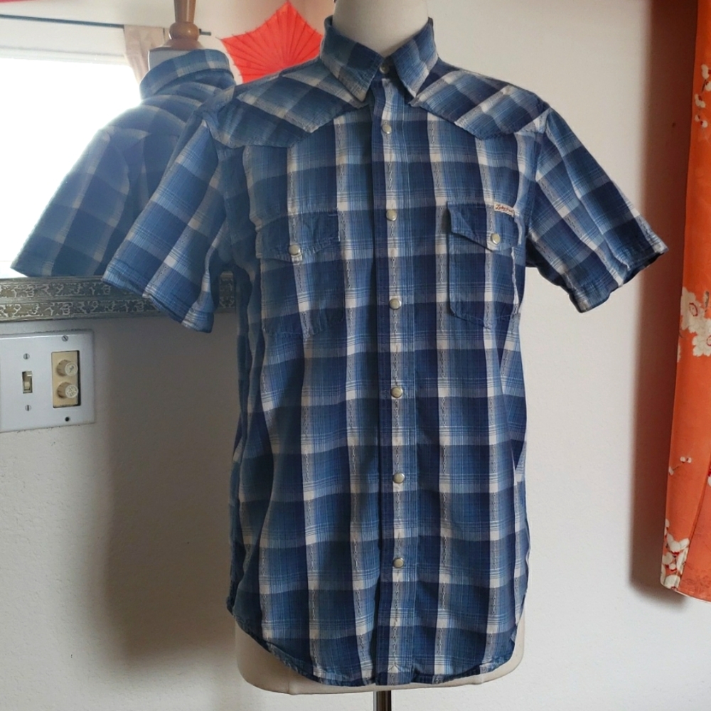 Lucky Brand Blue Plaid Western Shirt Size Small